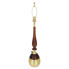 Vintage Onion Vase Shape Turned Walnut & Brass Mid Century Modern Table Lamp MINT!