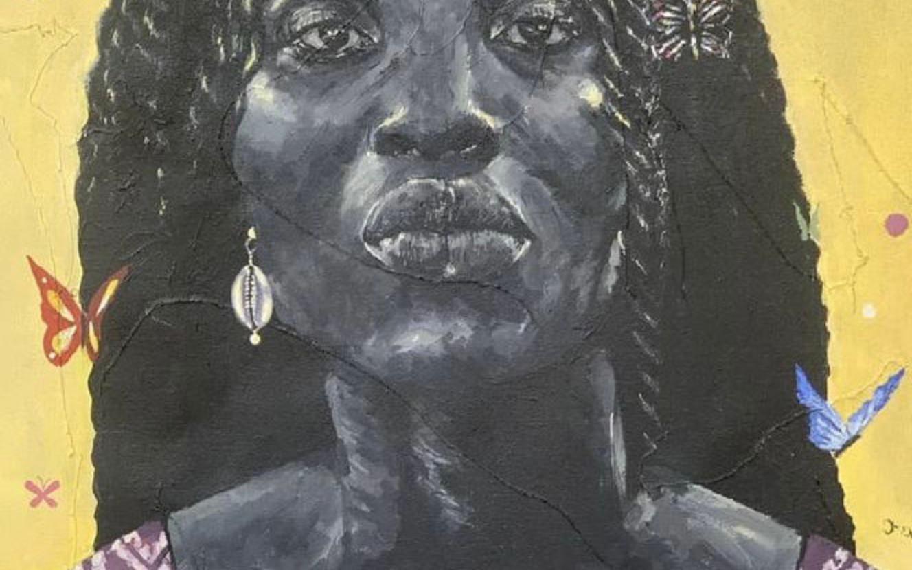 Abishola (geboren aus Reichtum) (Braun), Portrait Painting, von Oniosun Victoria Erioluwa