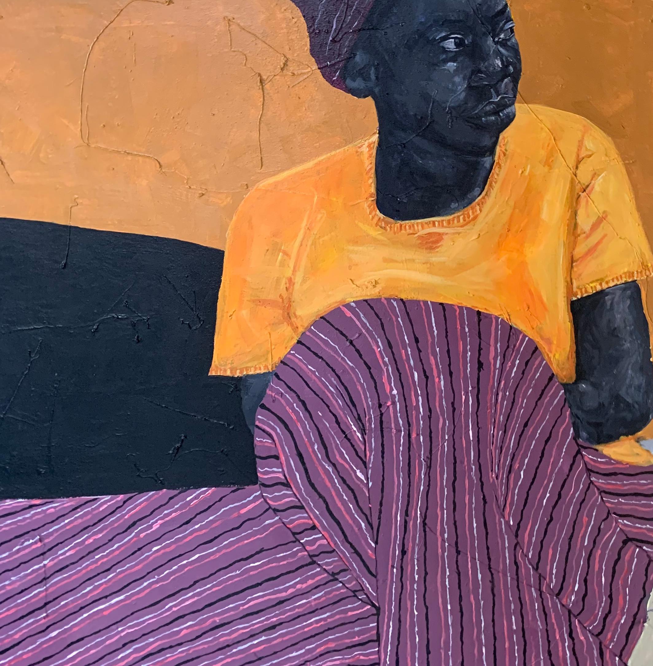 Waiting - Contemporary Painting by Oniosun Victoria Erioluwa