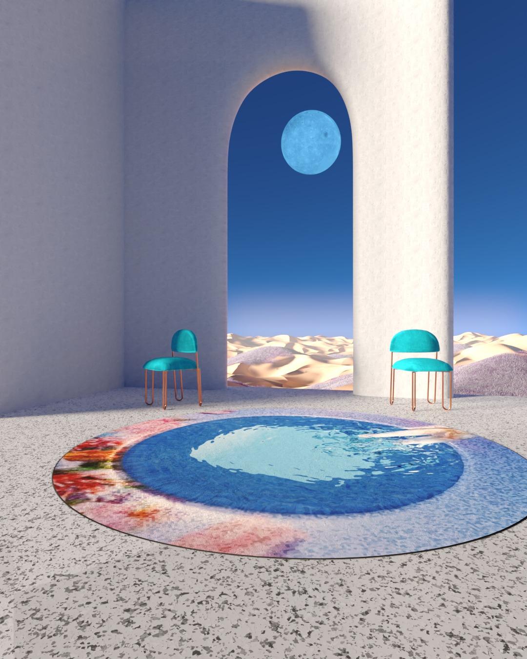 Moderno oNiric 001 phigital art revolution on Rug di Furnigible di Alessandro Brunello in vendita