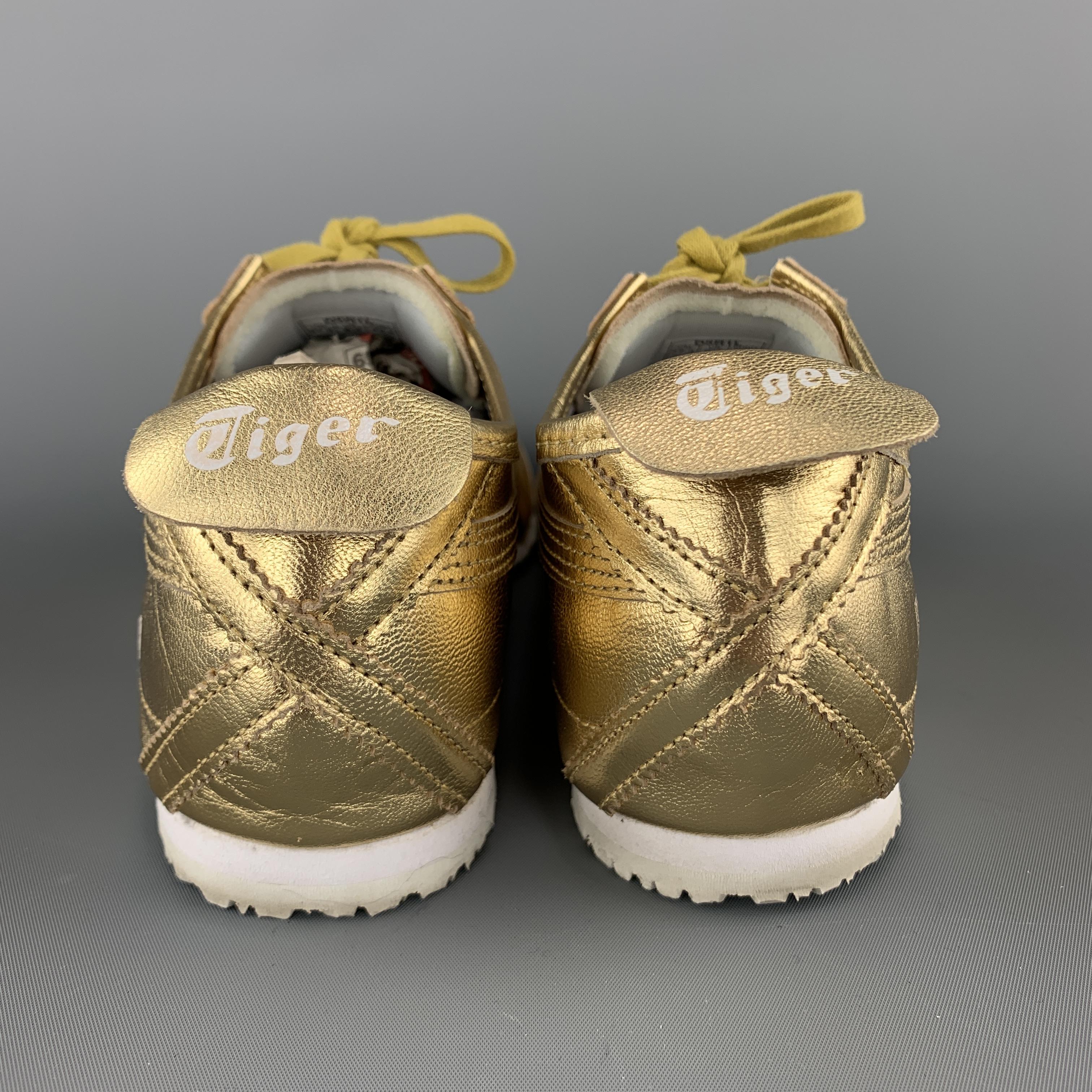 ONITSUKA TIGER Size 9.5 Gold Metallic Leather Lace Up Mexico 66 Sneakers In Excellent Condition In San Francisco, CA
