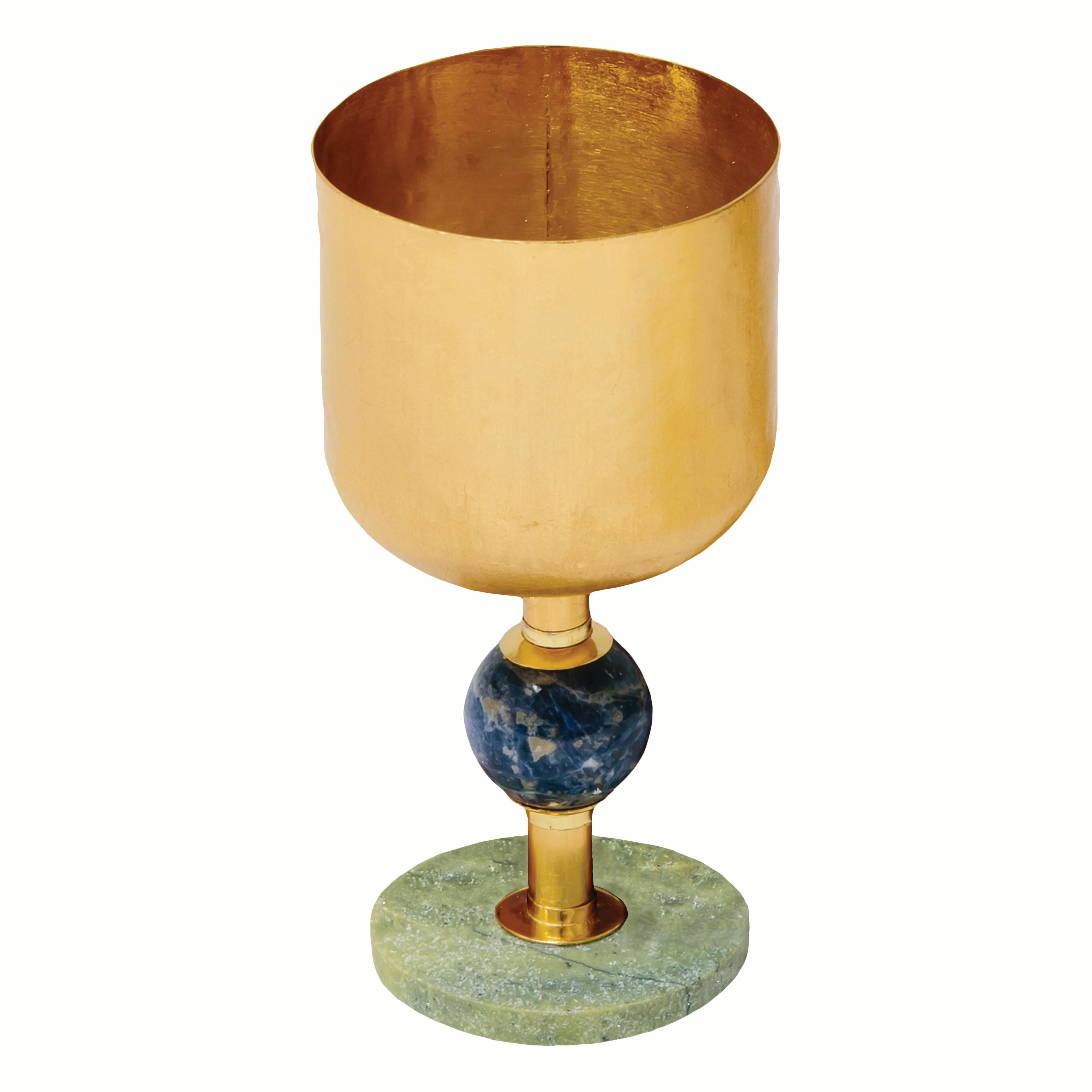 Italian Contemporary Gold Plated Cup Serpentine - Lapis Lazuli Stone by Natalia Criado For Sale