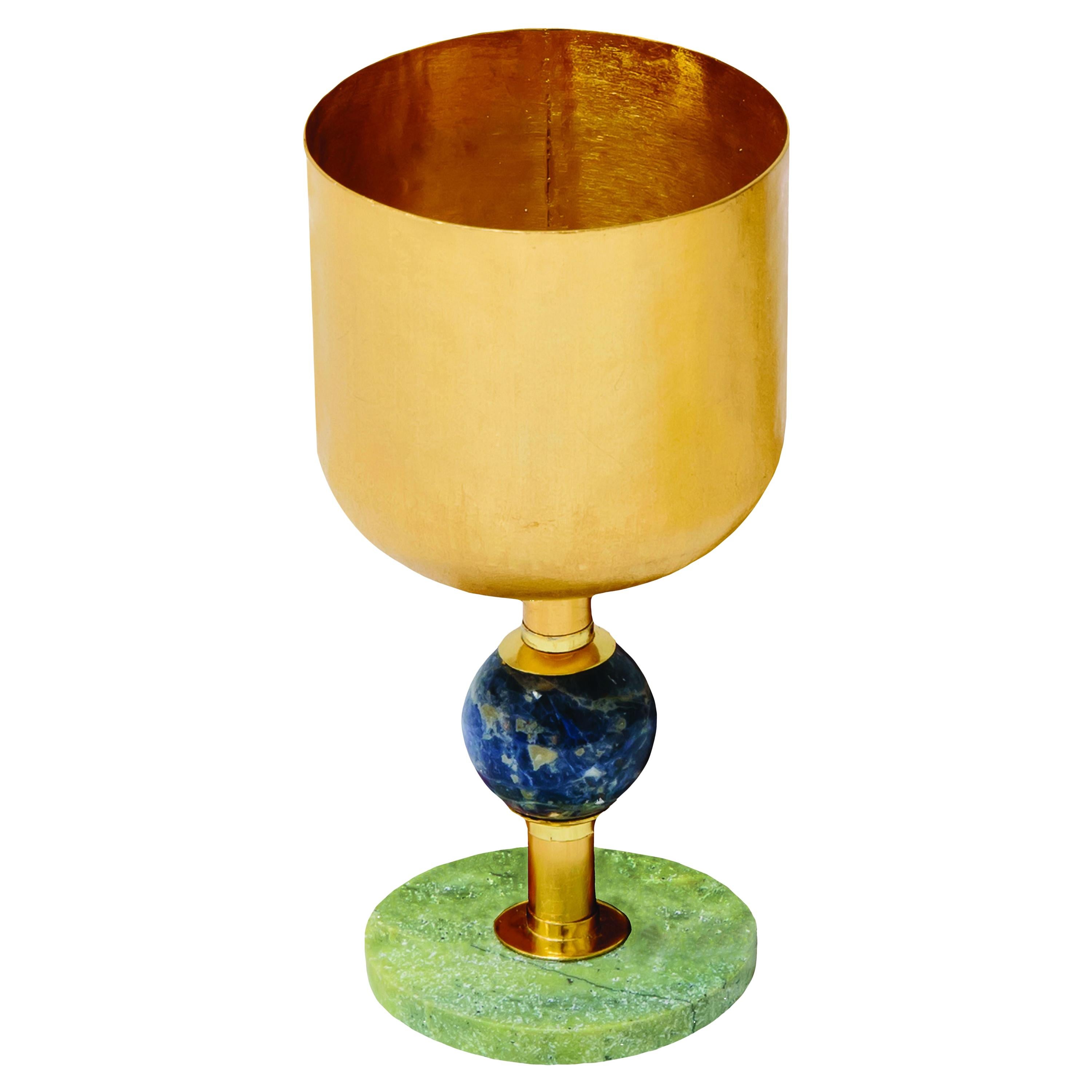 Contemporary Gold Plated Cup Serpentine - Lapis Lazuli Stone by Natalia Criado