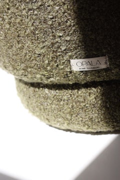 ONIX II Organic Modern Pouf Ottoman in Dry Green Bouclé