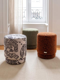 ONIX Organic Modern Pouf Ottoman in Dedar Velvet Tiger Mountaing white