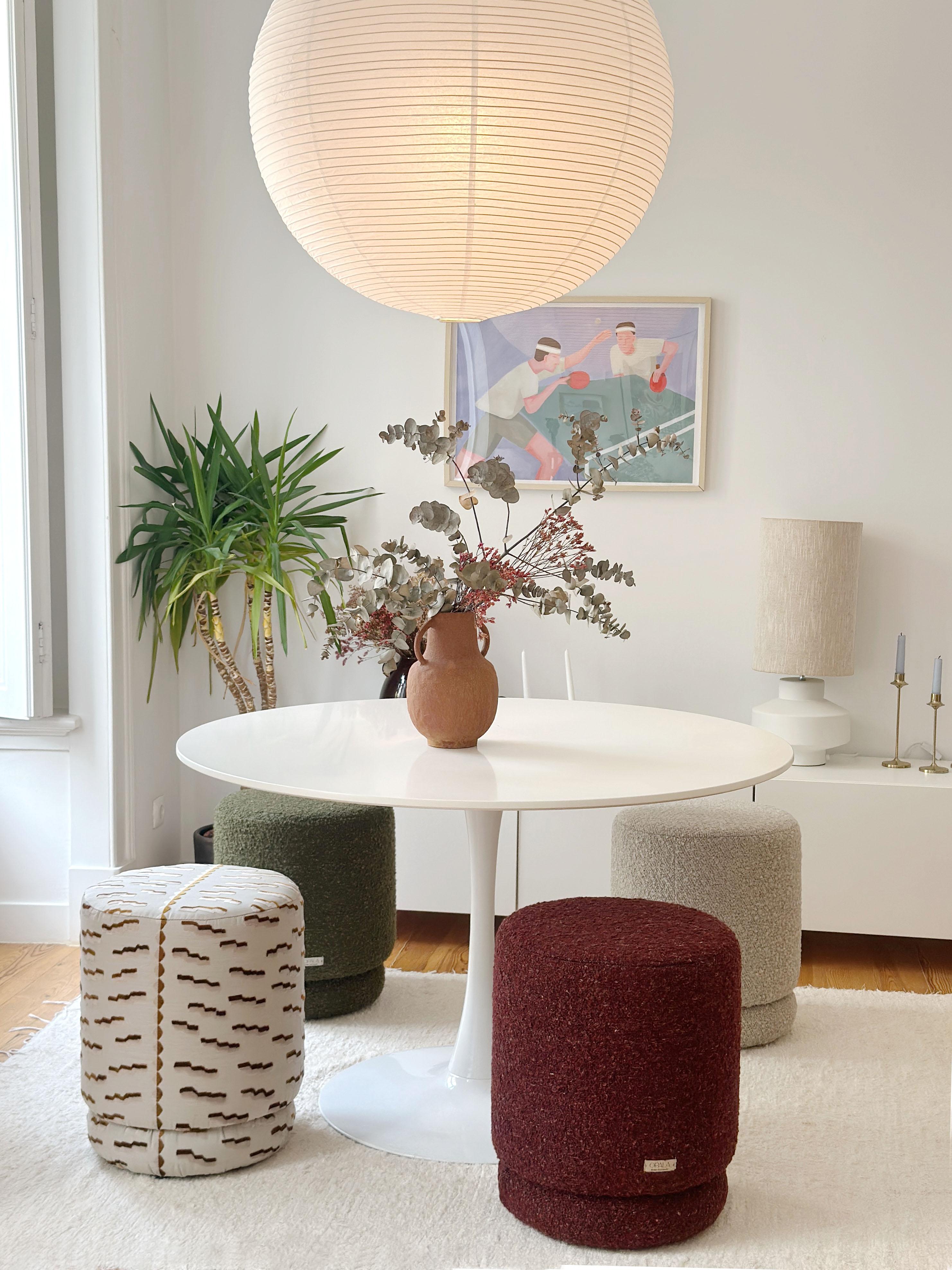 Portugais Pouf Modernity Ottoman ONIX en bouclé vert sec en vente