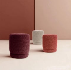 ONIX Organic Modern Set of 2 Poufs Ottomans in Bordeaux Bouclé