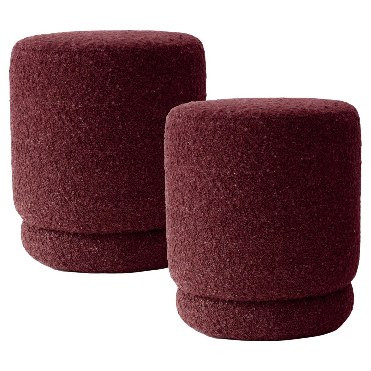 ONIX Organic Modernity Set of 2 Poufs Ottomans in Bordeaux Bouclé