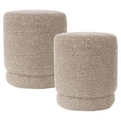 ONIX Organic Modern Set of 2 Poufs Ottomans in Cappuccino Bouclé