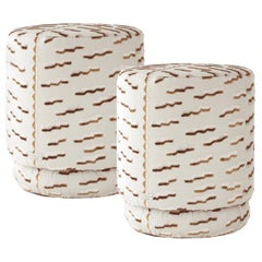 ONIX Organic Modern Set of 2 Stools Ottomans ø20" in Dedar Jacquard Velvet