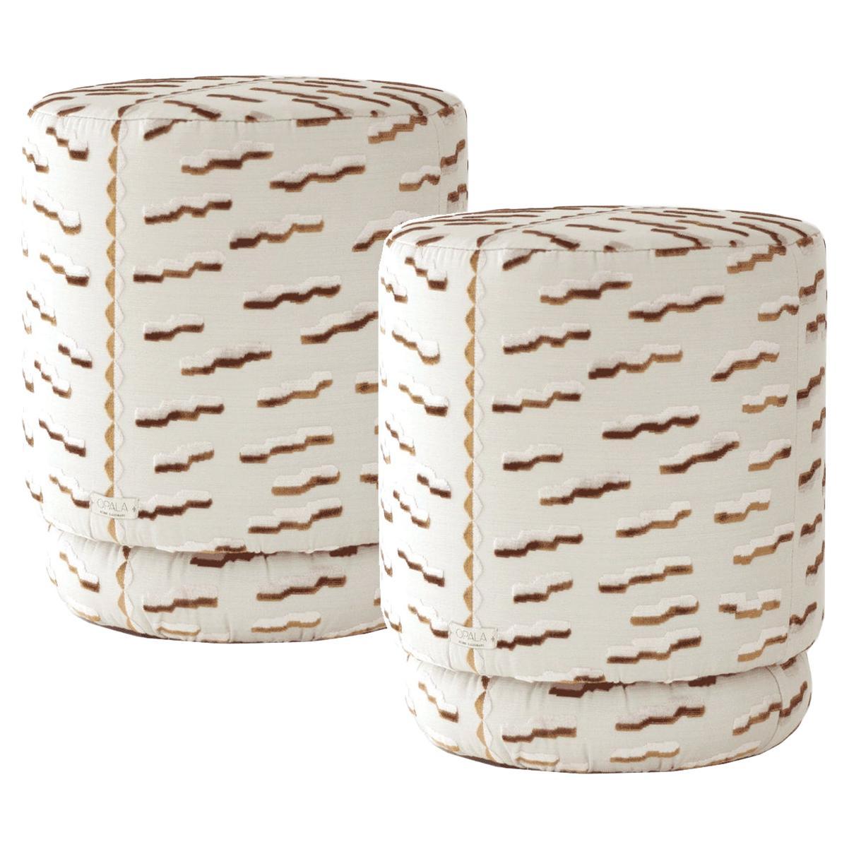 ONIX Set di 2 sgabelli ottomani moderni organici in velluto jacquard Dedar