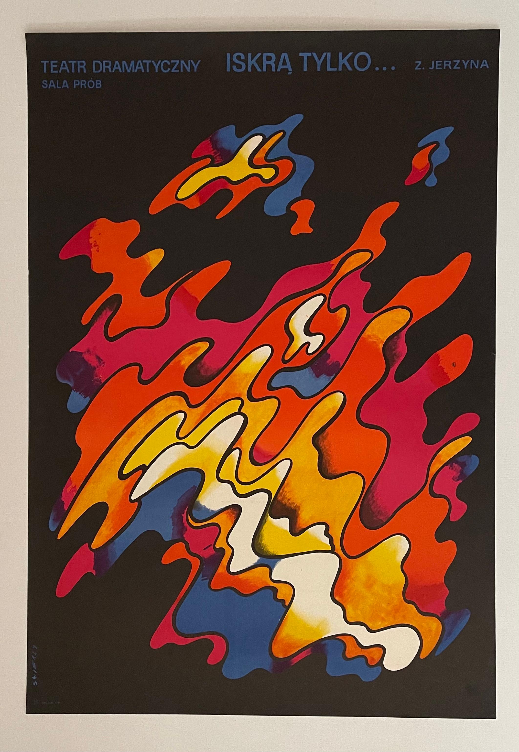 Only a Spark, Vintage Polish Theatre Poster by Waldemar Swierzy, 1970  In Good Condition For Sale In London, GB