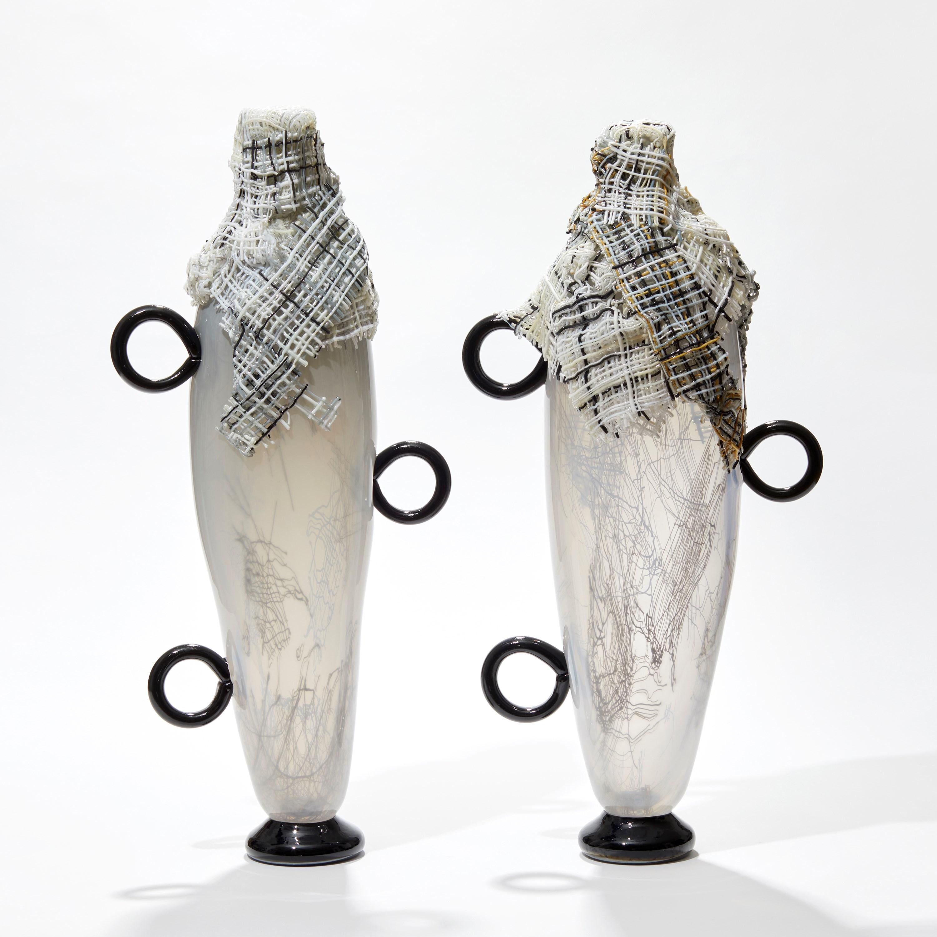 Contemporary Only Hope Remains I, black & white standing glass sculpture by Cathryn Shilling For Sale