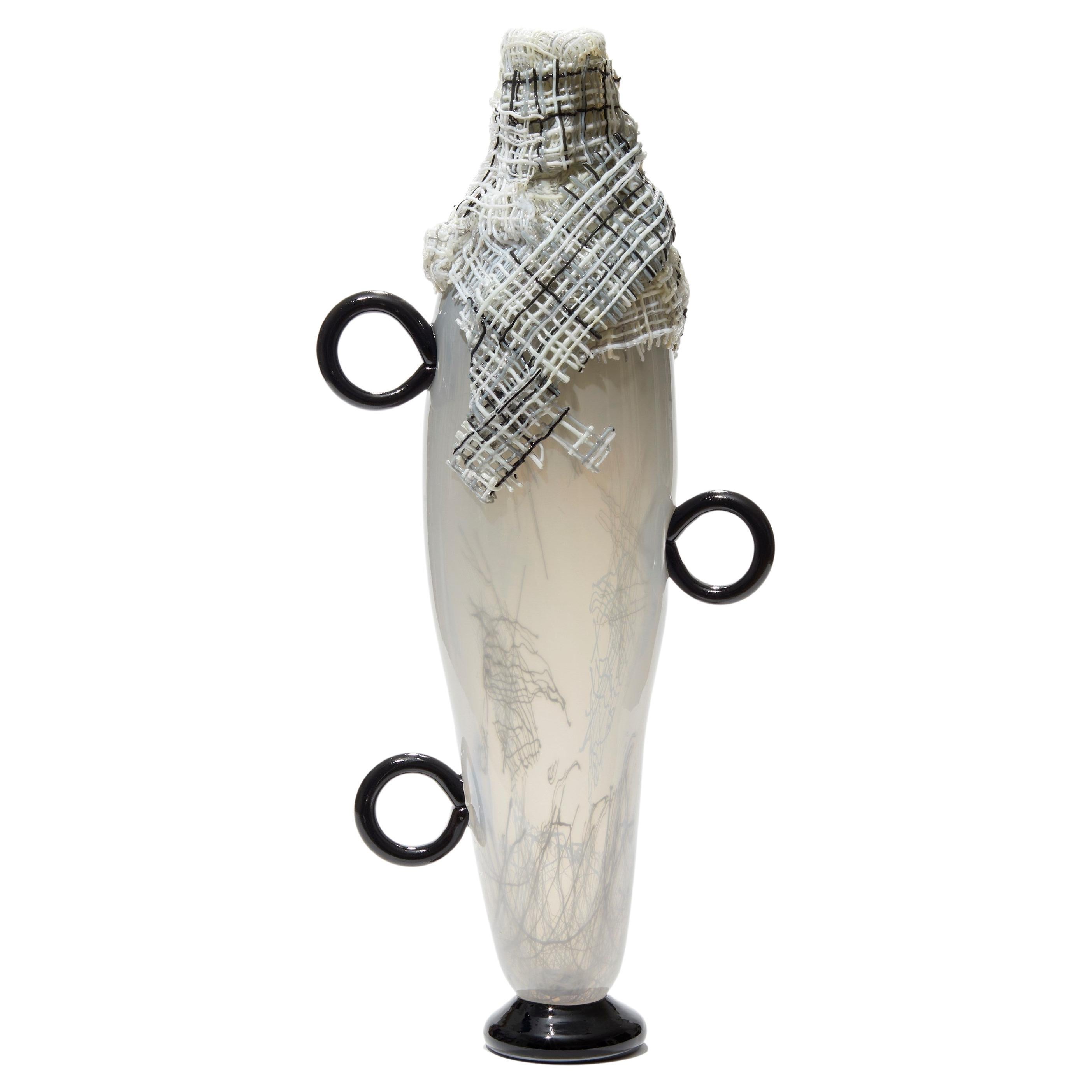 Only Hope Remains I, black & white standing glass sculpture by Cathryn Shilling For Sale