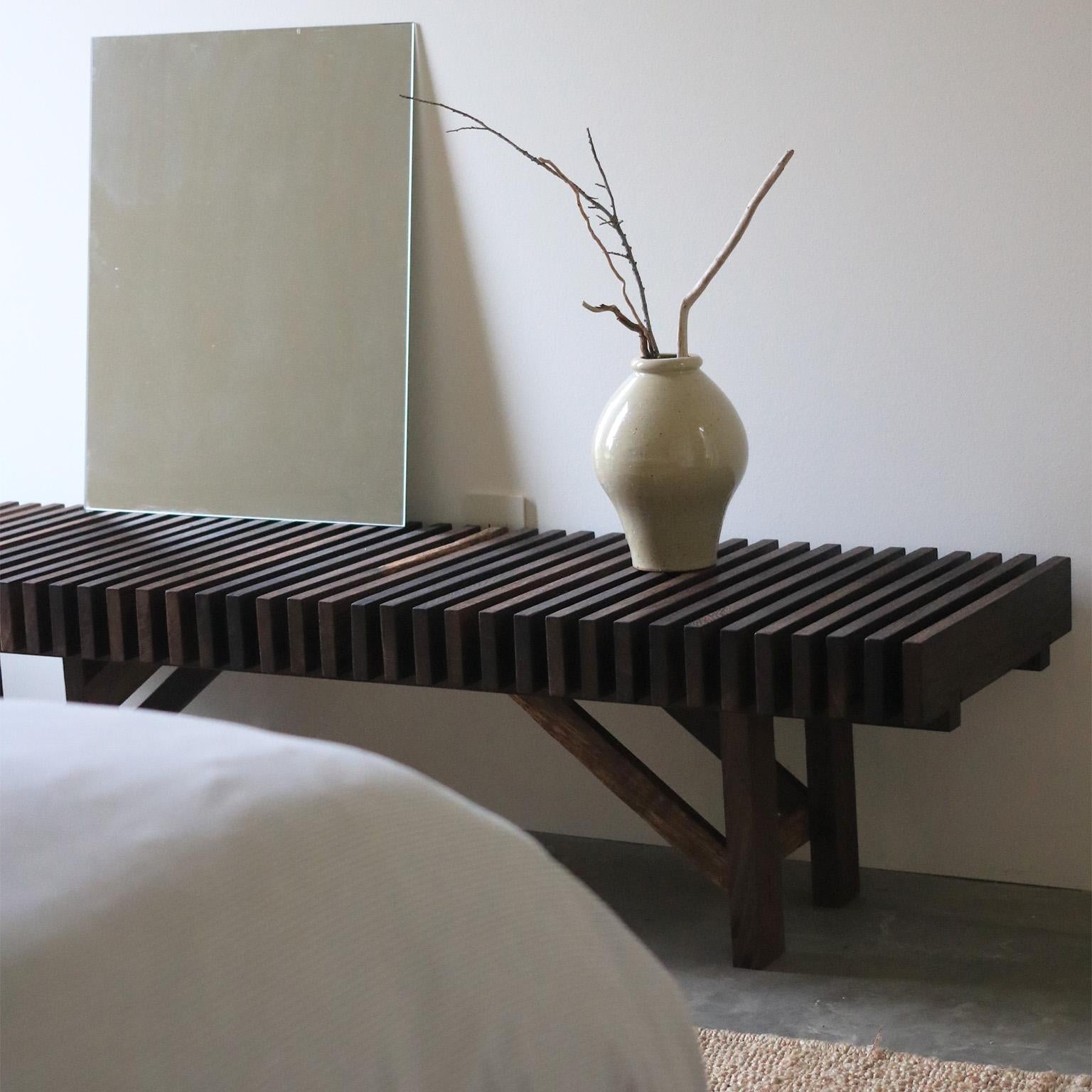 Hand-Crafted Onmyōdō bench in dark brown wood For Sale