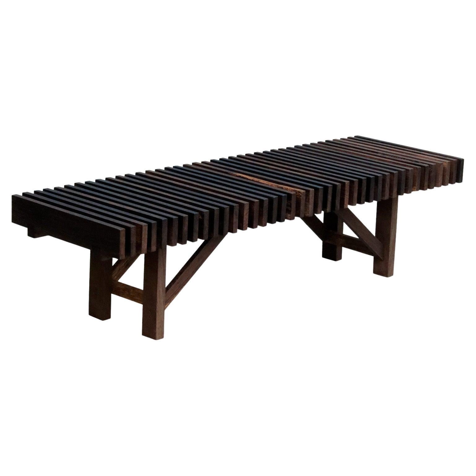 Onmyōdō bench in dark brown wood For Sale