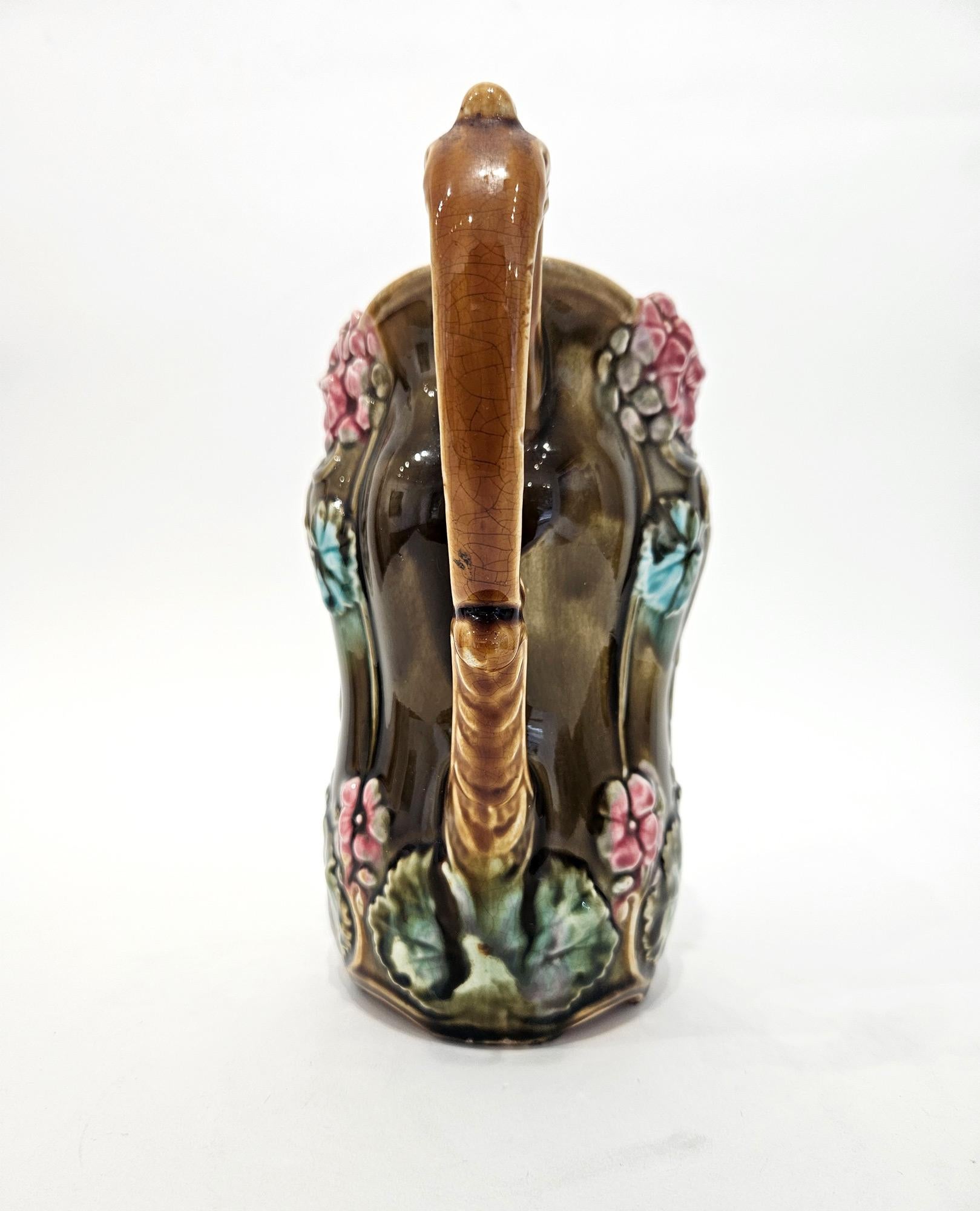 19th Century Onnaing Majolica Coligny Art Nouveau Pitcher/Jug, France, c. 1880 For Sale