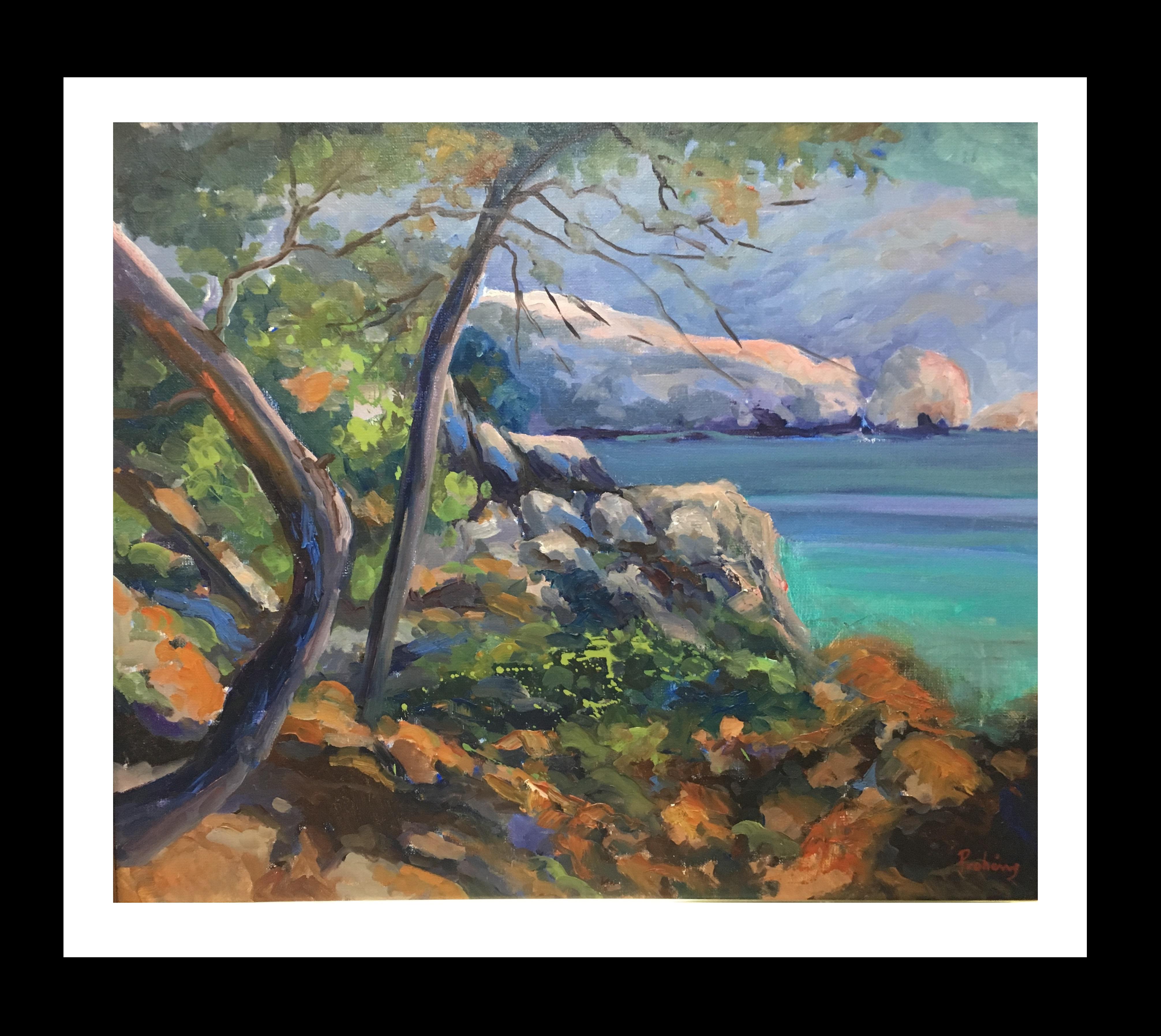 Onofre Prohens Figurative Painting -  "coast of Mallorca" 2005 original acrylic canvas painting