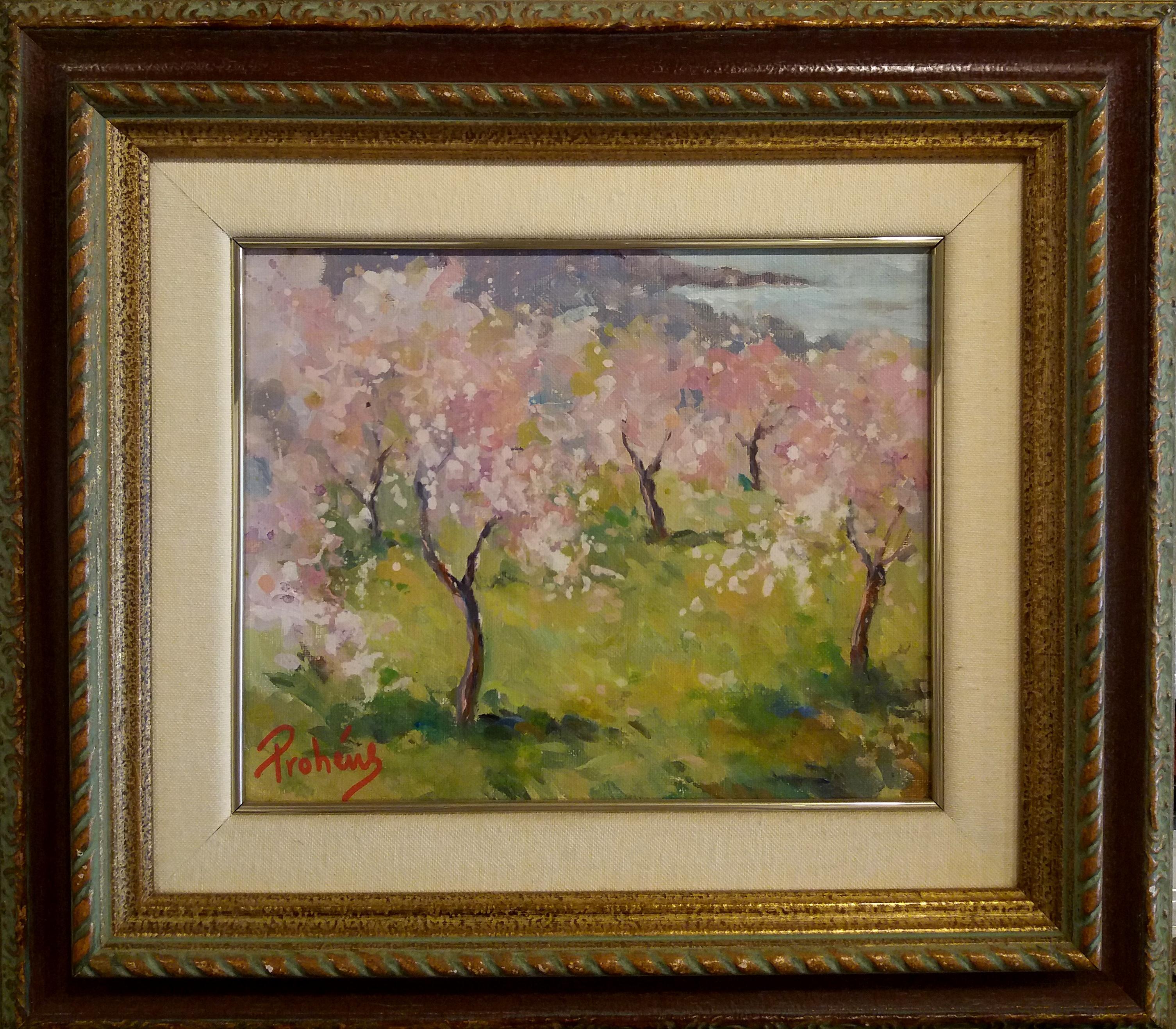Onofre Prohens Landscape Painting - Prohens  Almond Blossom Mallorca. original acrylic painting