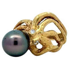 Onofrio d'Oro Octopus Diamond & Pearl 18K Gold Ring