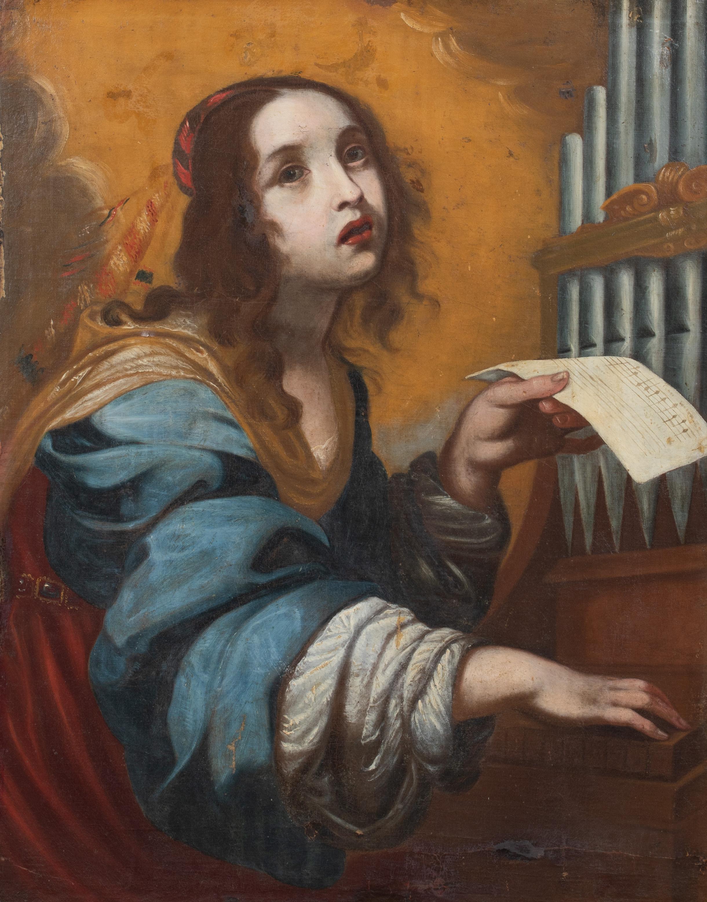 Saint Cecilia, 17th Century  Workshop of ONORIO MARINARI (1627-1716) - Brown Portrait Painting by Onorio Marinari