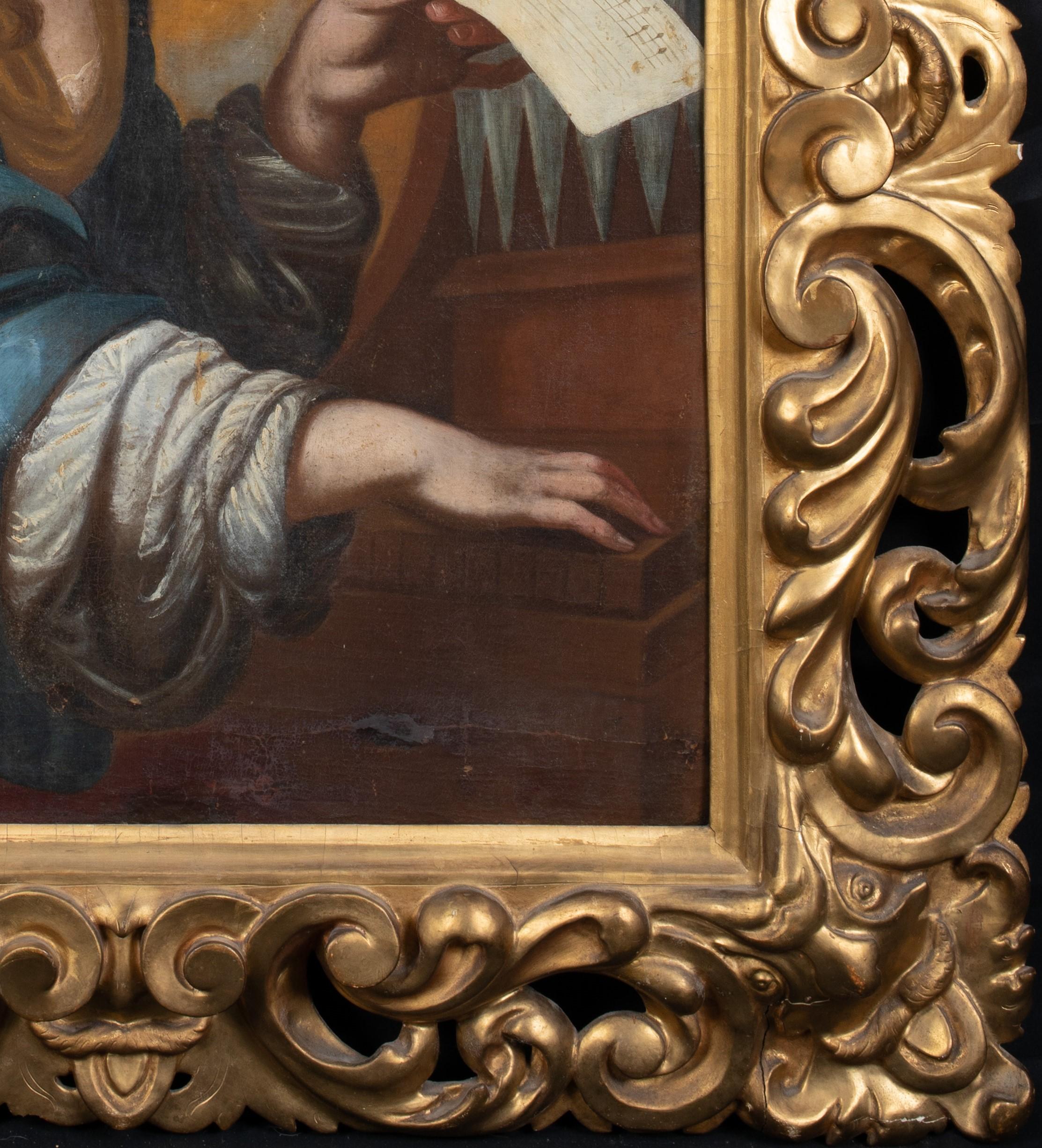 Saint Cecilia, 17th Century

Workshop of ONORIO MARINARI (1627-1716)

Huge 17th Century Italian Old Master depiction of Saint Cecilia, oil on canvas. Early and important work by Marinari that would have been produced in his workshop in Florence