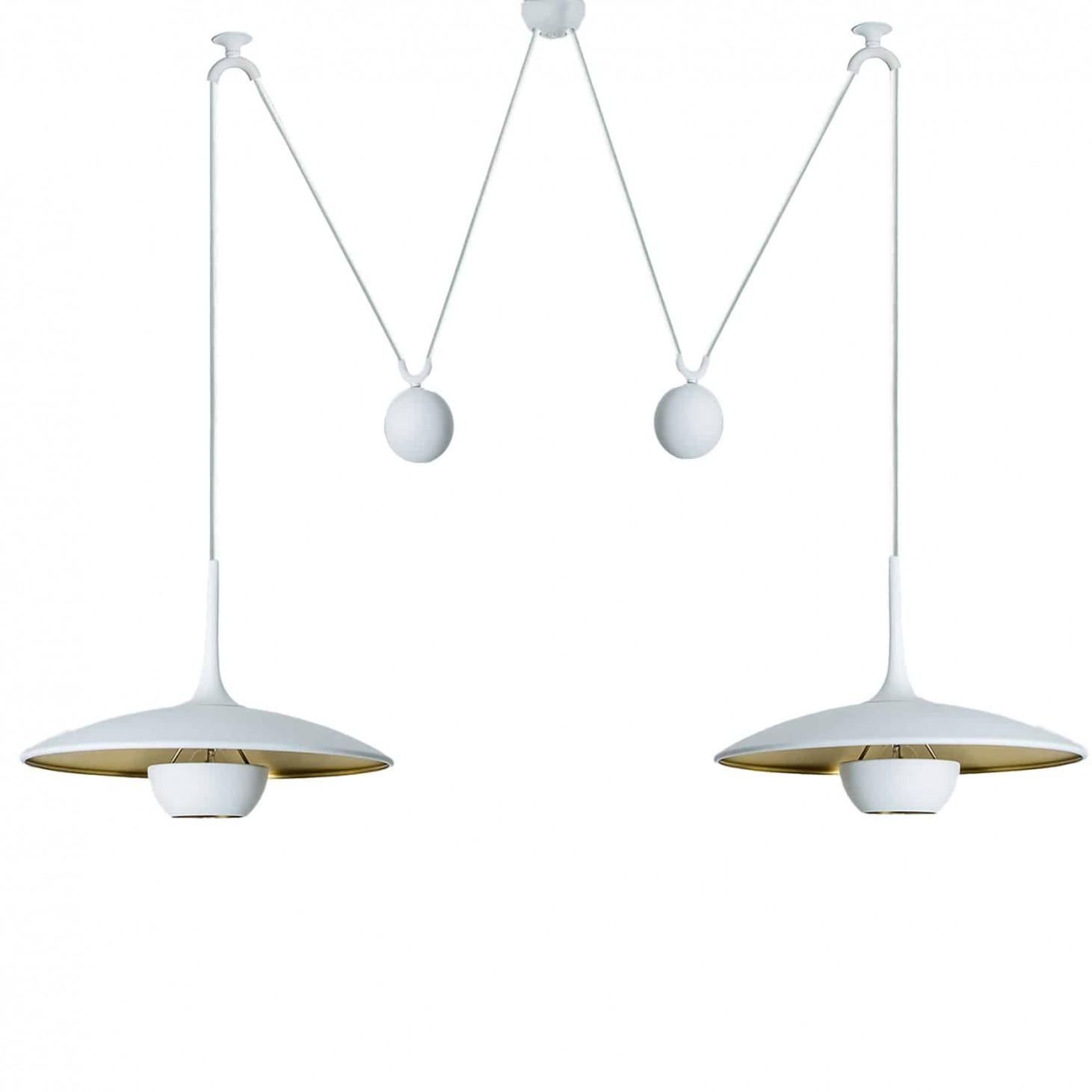 Polished Onos 40 Double Pull White Brass Pendant Lamp by Florian Schulz, Germany For Sale