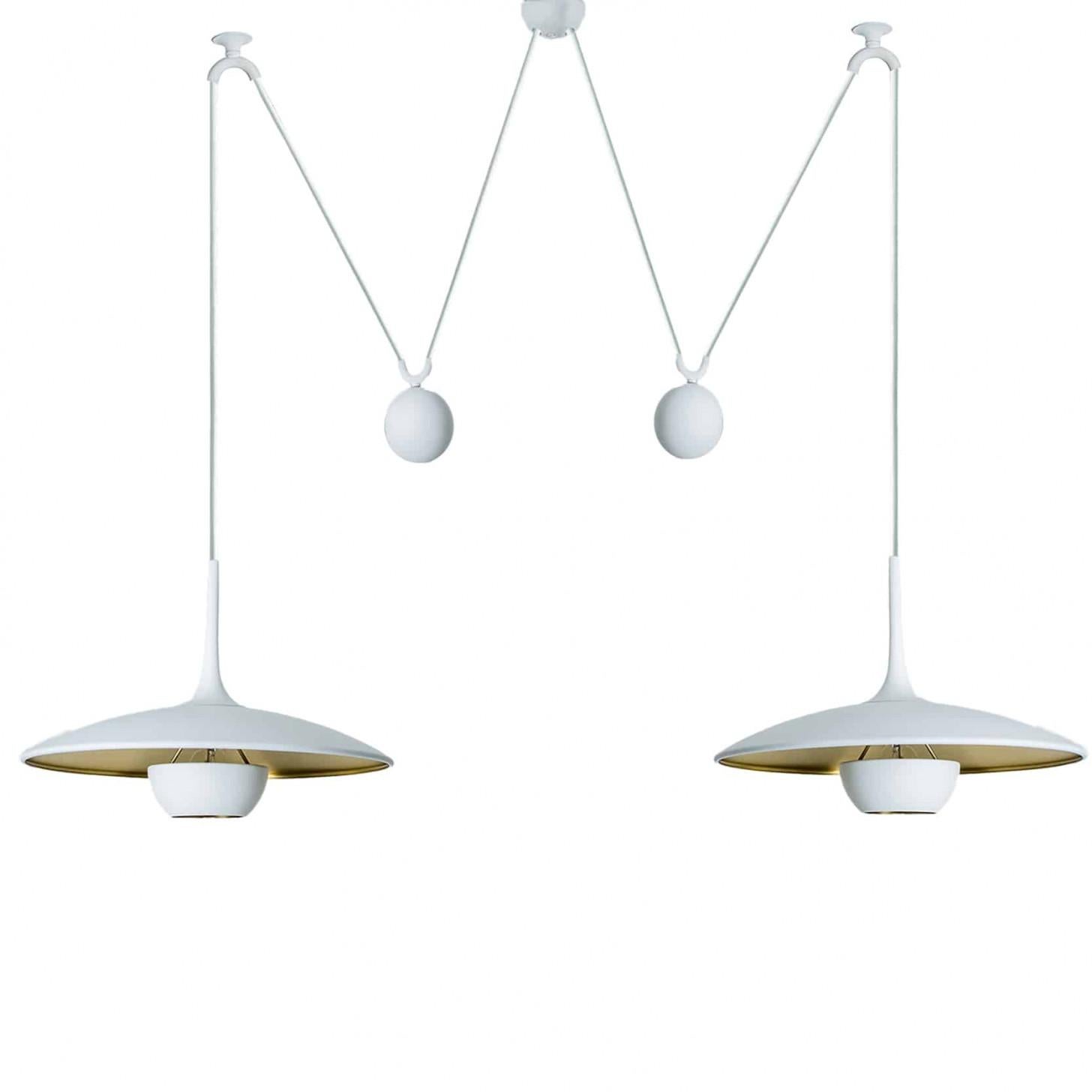 Polished Onos 40 Double Pull White Brass Pendant Lamp by Florian Schulz, Germany For Sale
