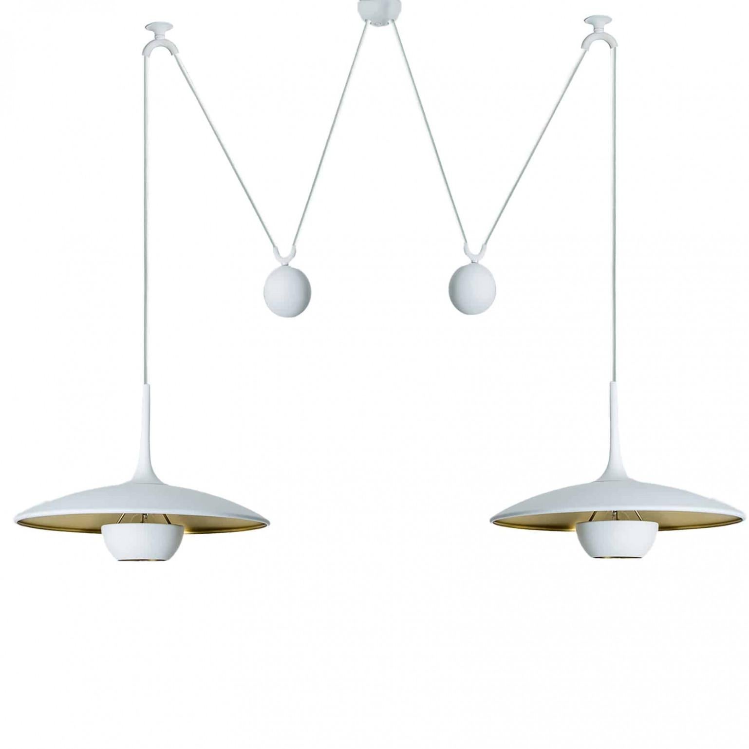 Tedesco Lampada a sospensione Onos 40 Double Pull White Brass di Florian Schulz, Germania in vendita