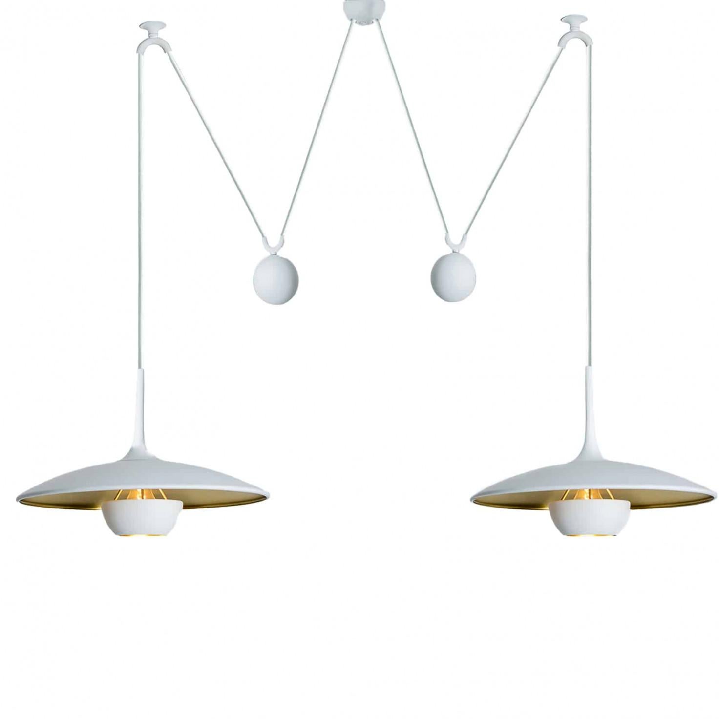 Onos 40 Double Pull White Brass Pendant Lamp by Florian Schulz, Germany For Sale 1