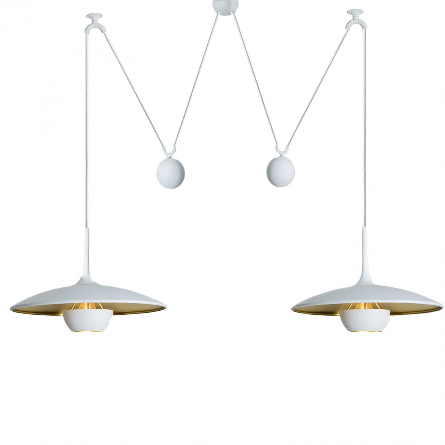 Onos 40 Double Pull White Brass Pendant Lamp by Florian Schulz, Germany For Sale 1