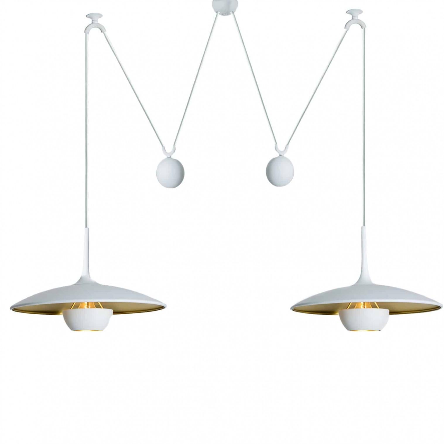 Onos 40 Double Pull White Brass Pendant Lamp by Florian Schulz, Germany For Sale 1