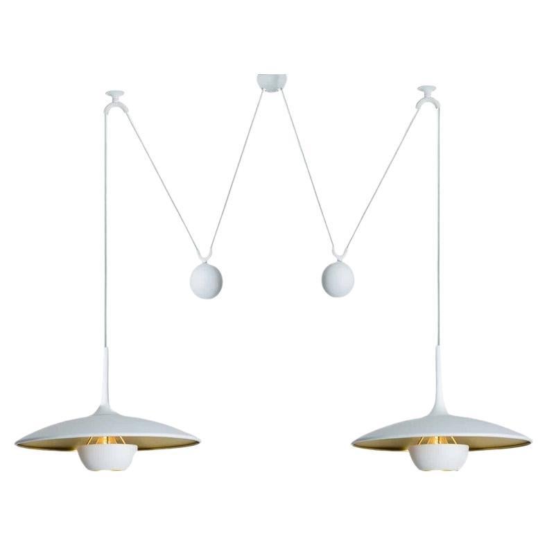 Onos 40 Double Pull White Brass Pendant Lamp by Florian Schulz, Germany For Sale
