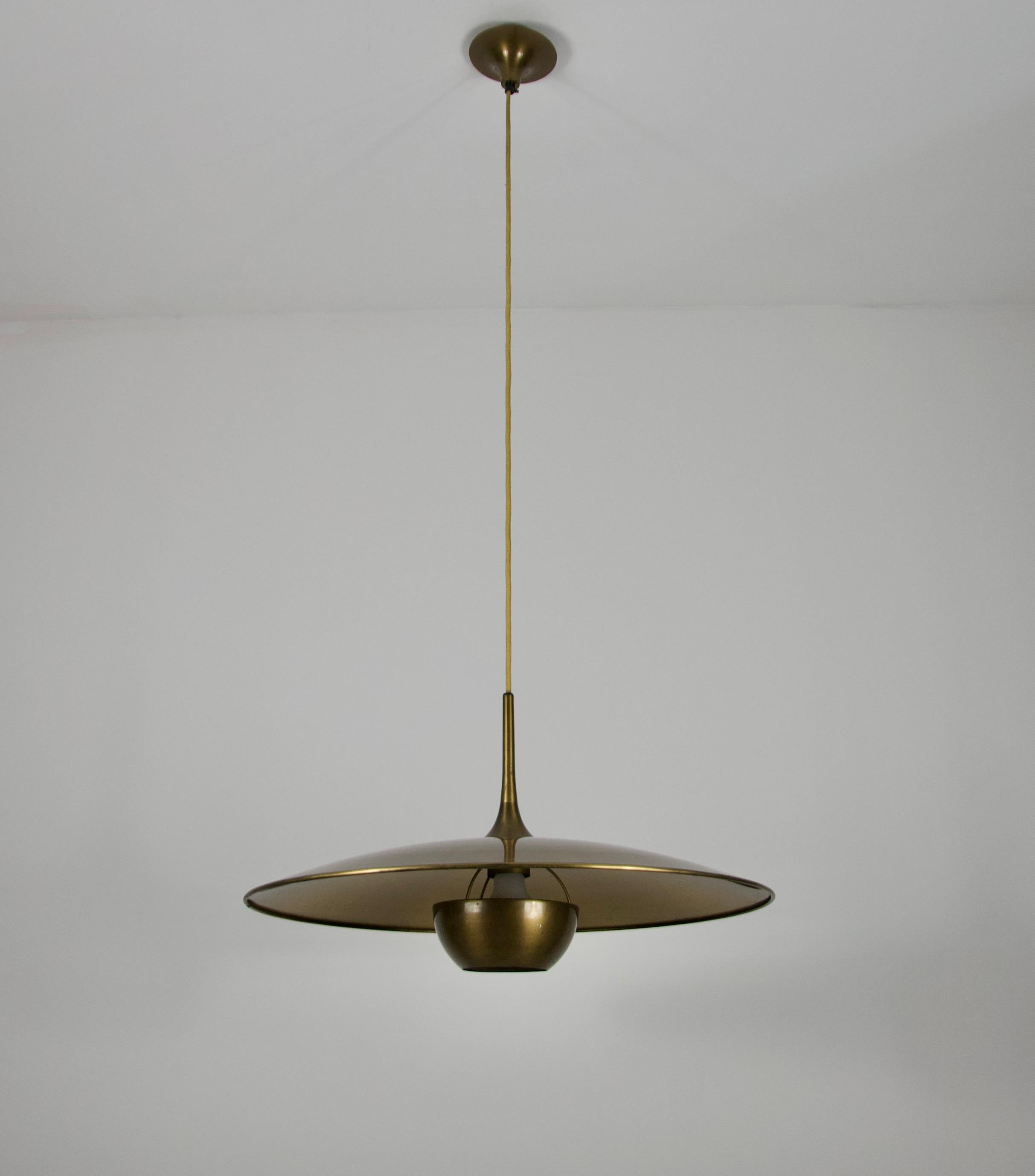 Mid-Century Modern 'Onos 55' Brass Pendant Lamp by Florian Schulz, 1970s Germany For Sale