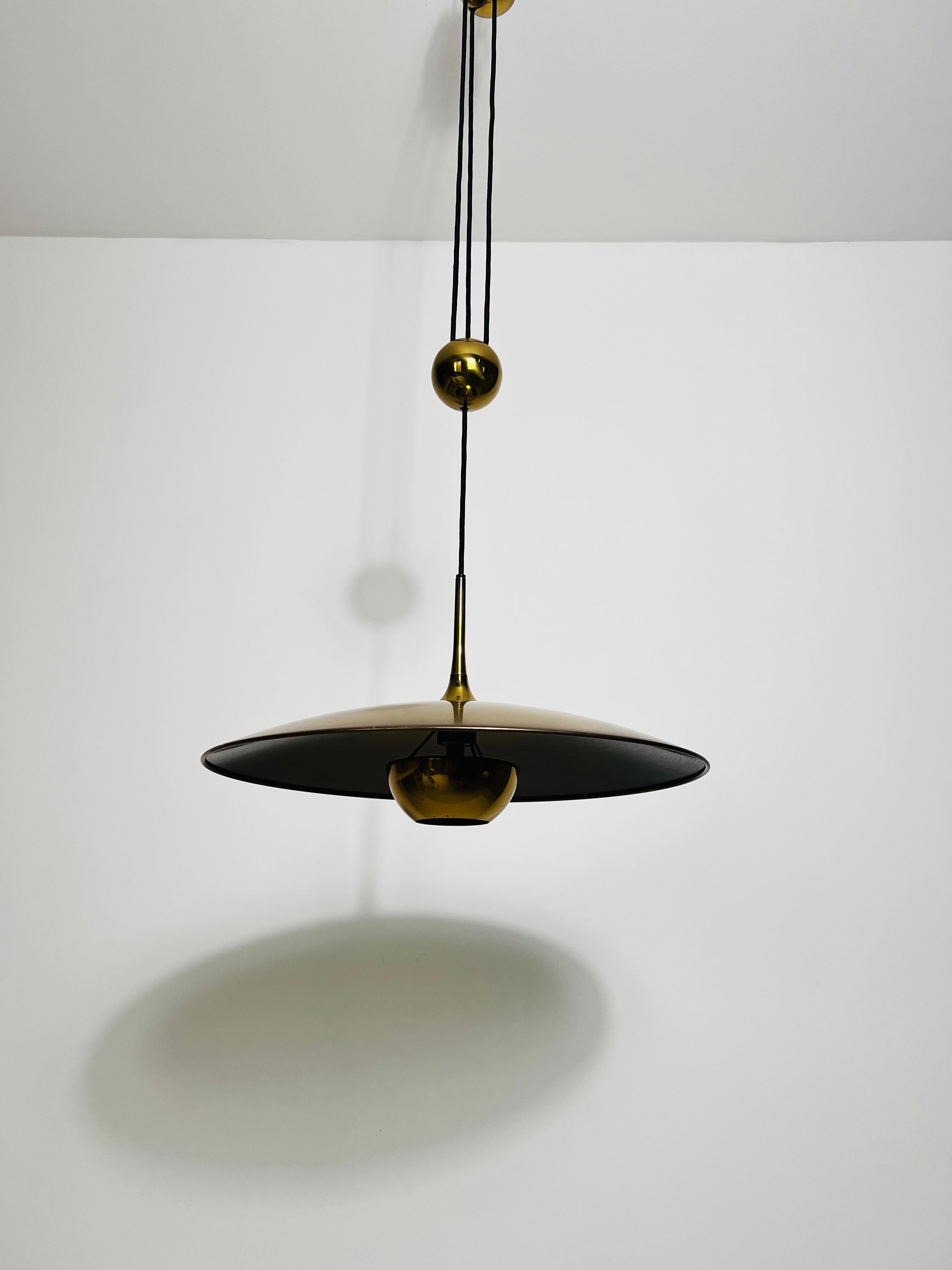 Late 20th Century 'Onos 55' Brass Pendant Lamp with Counterweight by Florian Schulz, 1970s Germany