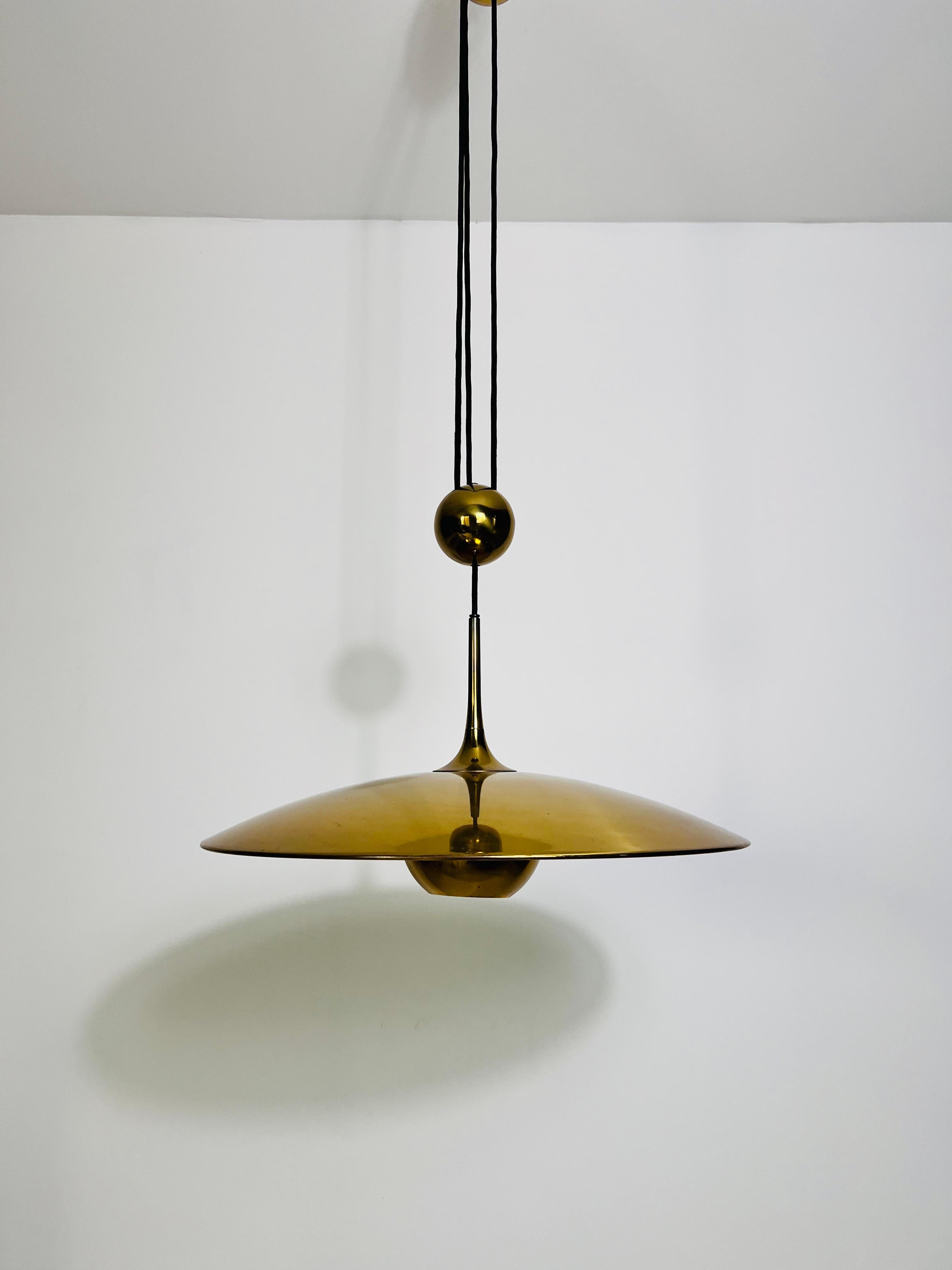 'Onos 55' Brass Pendant Lamp with Counterweight by Florian Schulz, 1970s Germany 1