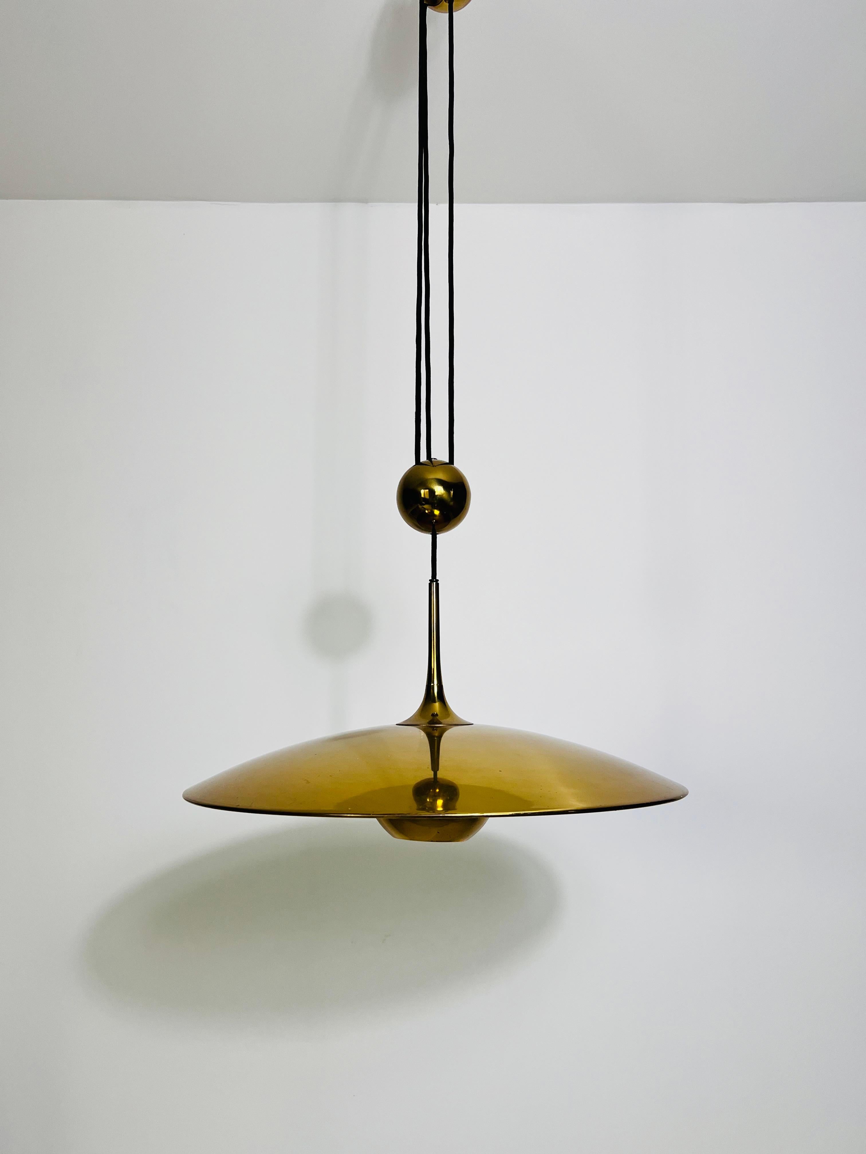 'Onos 55' Brass Pendant Lamp with Counterweight by Florian Schulz, 1970s Germany 2