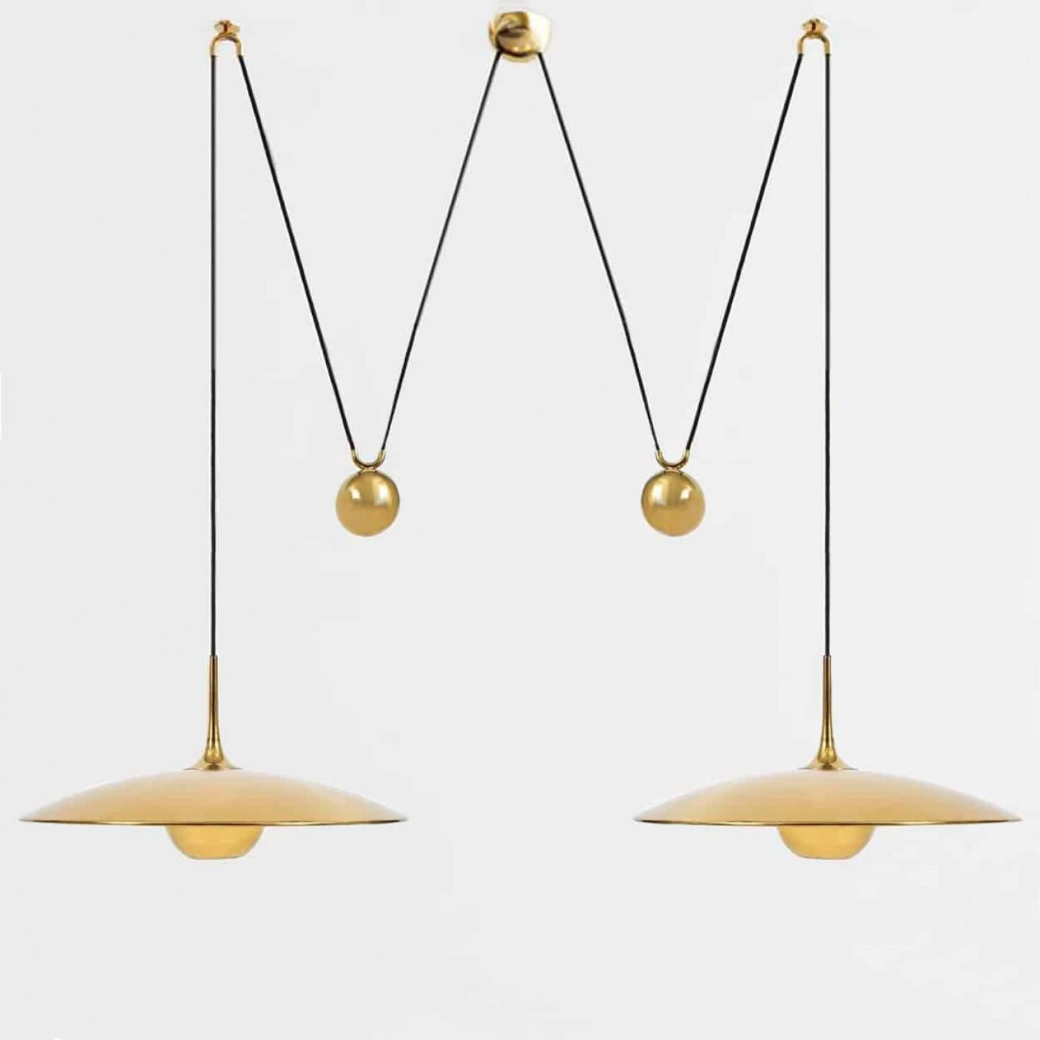 Onos 55 Double Pull Brass Pendant Lamp by Florian Schulz, Germany In Good Condition In Rijssen, NL