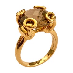 Onre '1' 18 Karat Yellow Gold "GUCCI" Ring, Smokey Quartz, Italy, 2000