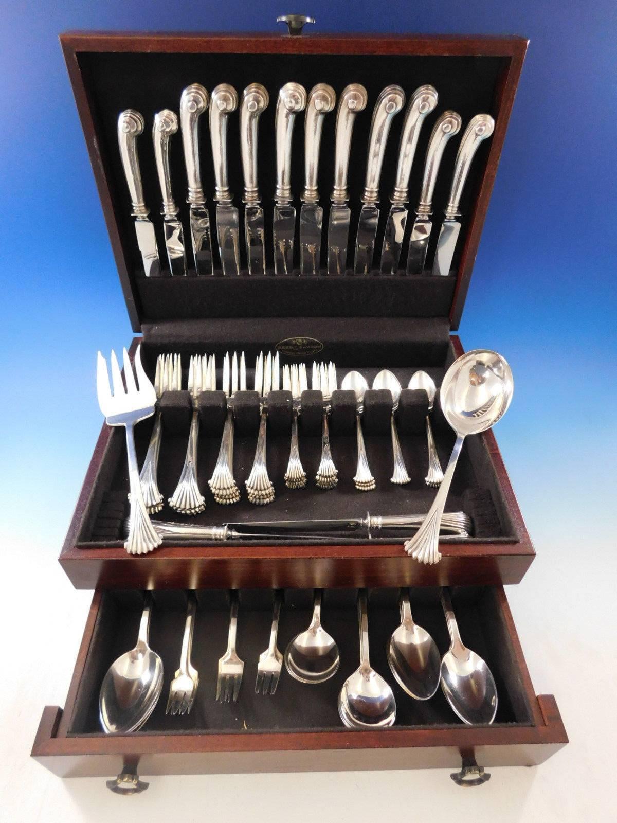 Fabulous HUGE OLD ONSLOW by TUTTLE sterling silver flatware set, 77 pieces. This pattern is heavy with wonderful pistol-grip handles on the knives. This set includes:

8 Dinner size Knives, 9 1/2