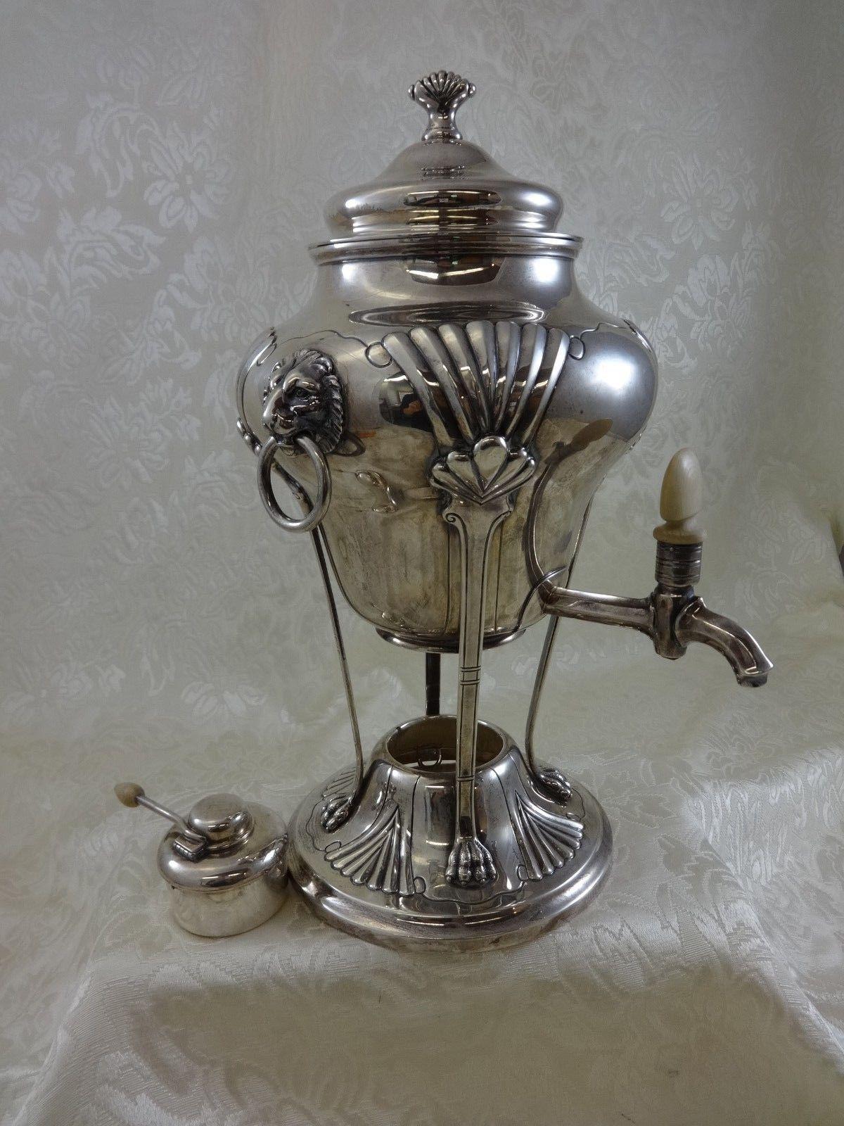 Onslow by Tuttle Sterling Silver Hot Water Urn Samovar Lions Head #1835 In Good Condition For Sale In Big Bend, WI