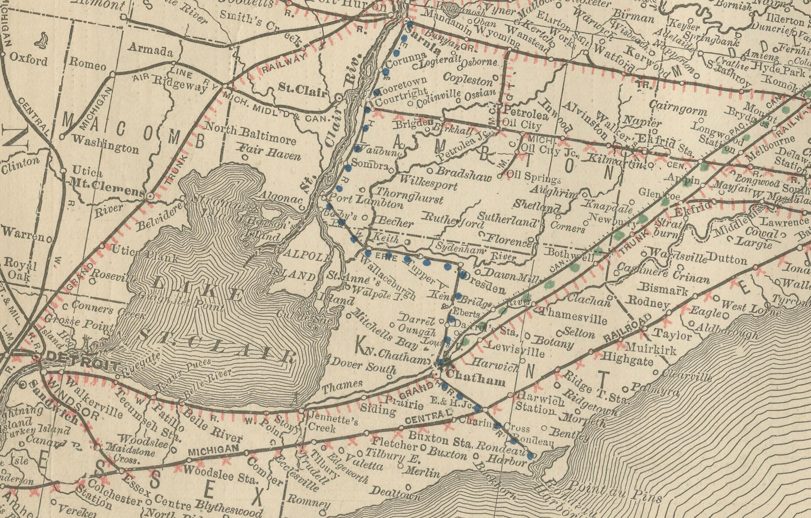 Mappa antica dell'Ontario c.1888 - Contee occidentali, ferrovie della provincia dell'Heartland in vendita 3