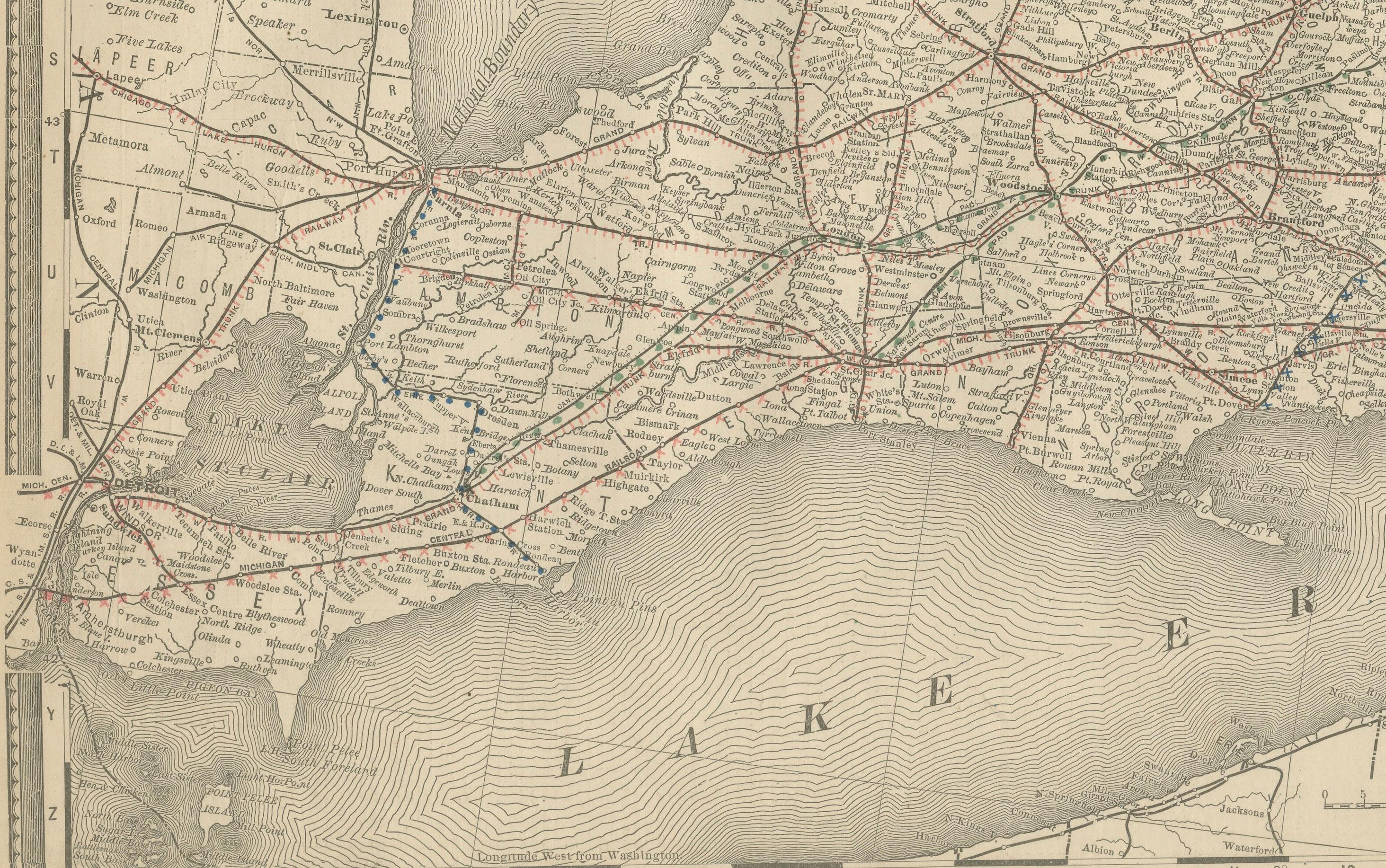 Mappa antica dell'Ontario c.1888 - Contee occidentali, ferrovie della provincia dell'Heartland in vendita 4