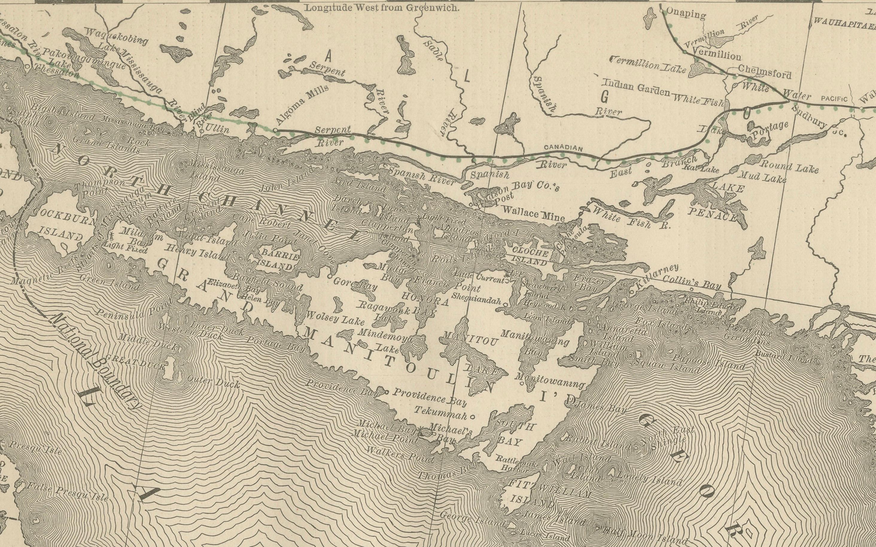 Mappa antica dell'Ontario c.1888 - Contee occidentali, ferrovie della provincia dell'Heartland in vendita 6