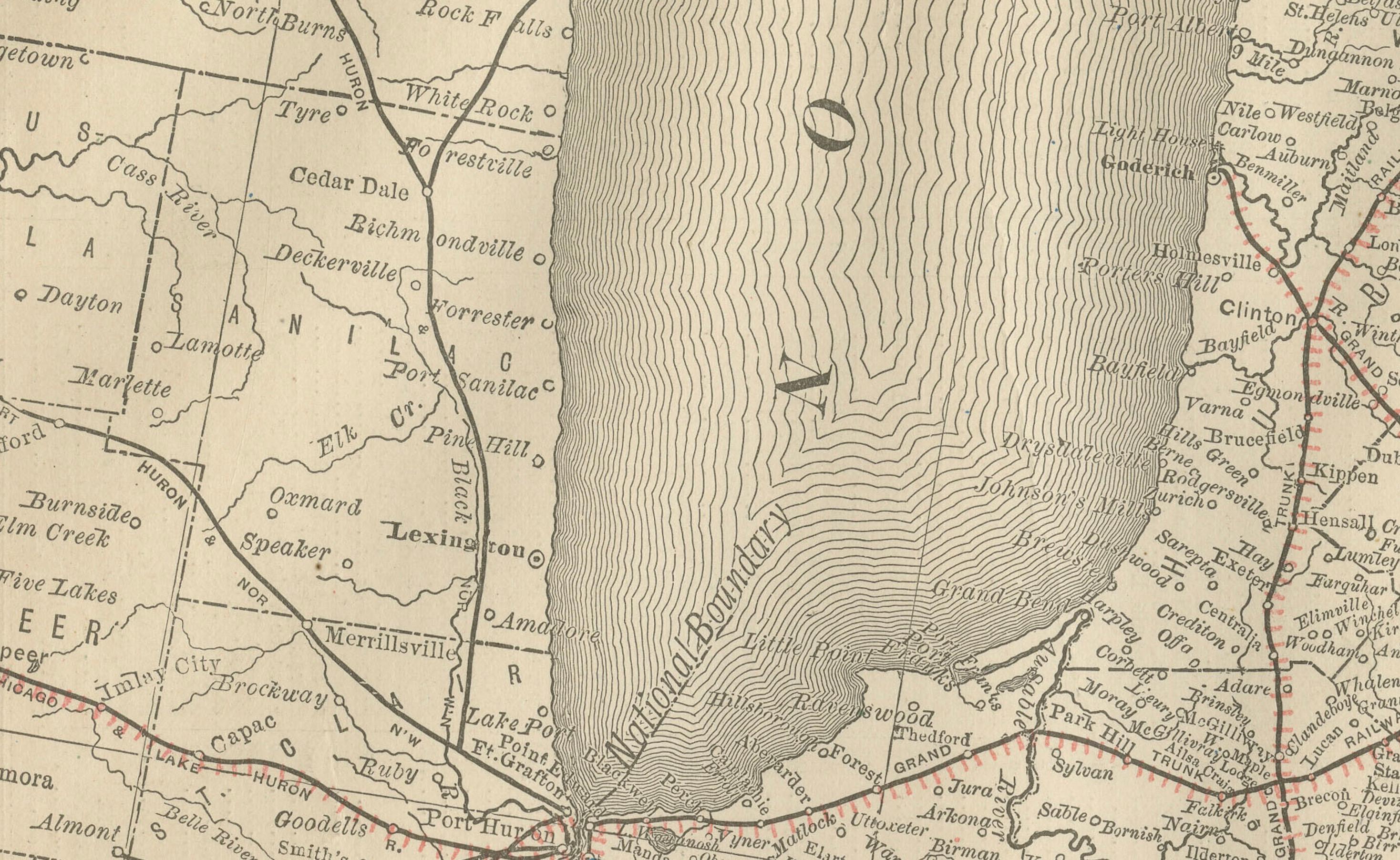Mappa antica dell'Ontario occidentale, Canada - Rand McNally, circa 1888

Questa antica mappa dell'Ontario occidentale è stata pubblicata da Rand, McNally & Co. intorno al 1888. Label 