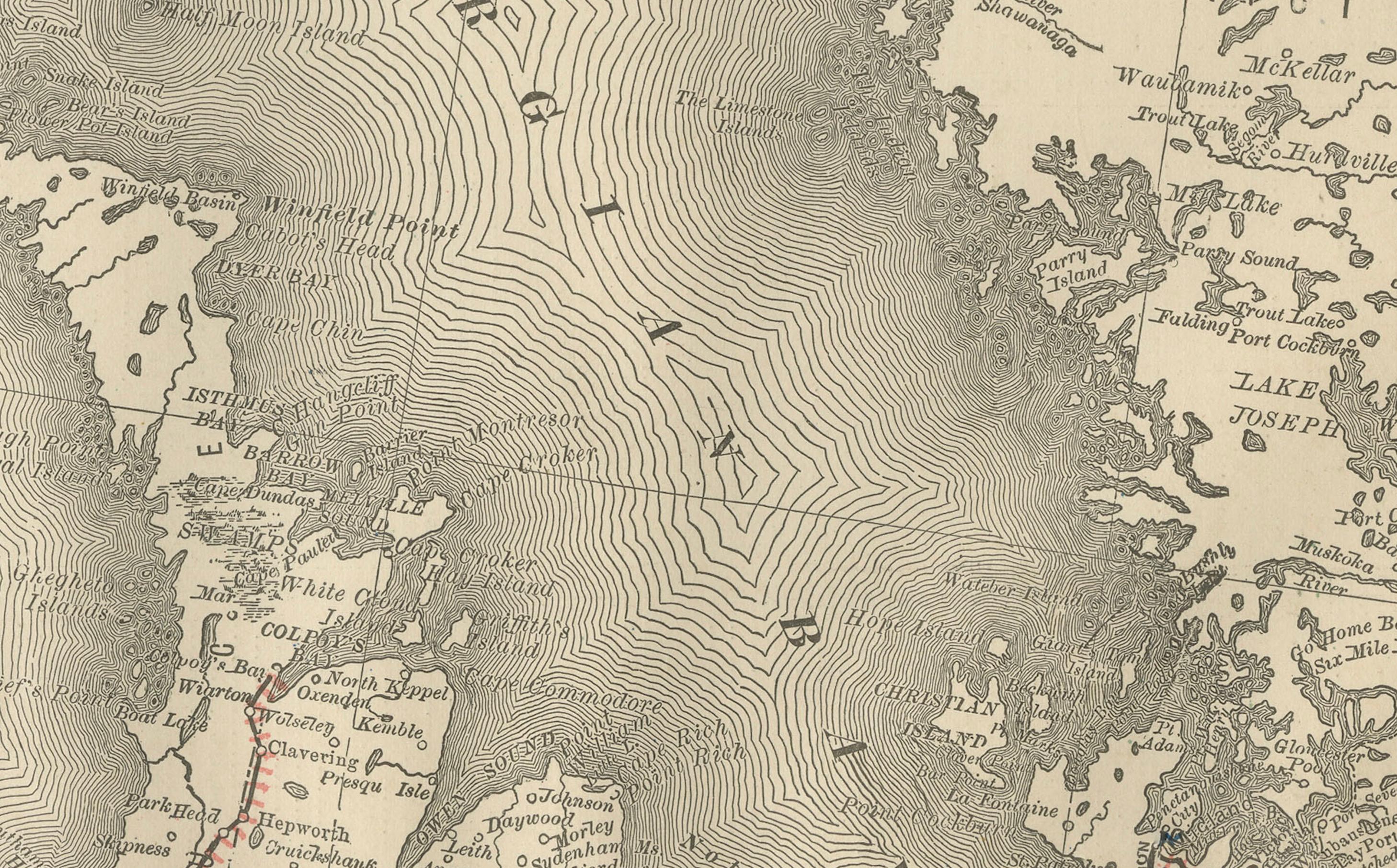 Inciso Mappa antica dell'Ontario c.1888 - Contee occidentali, ferrovie della provincia dell'Heartland in vendita