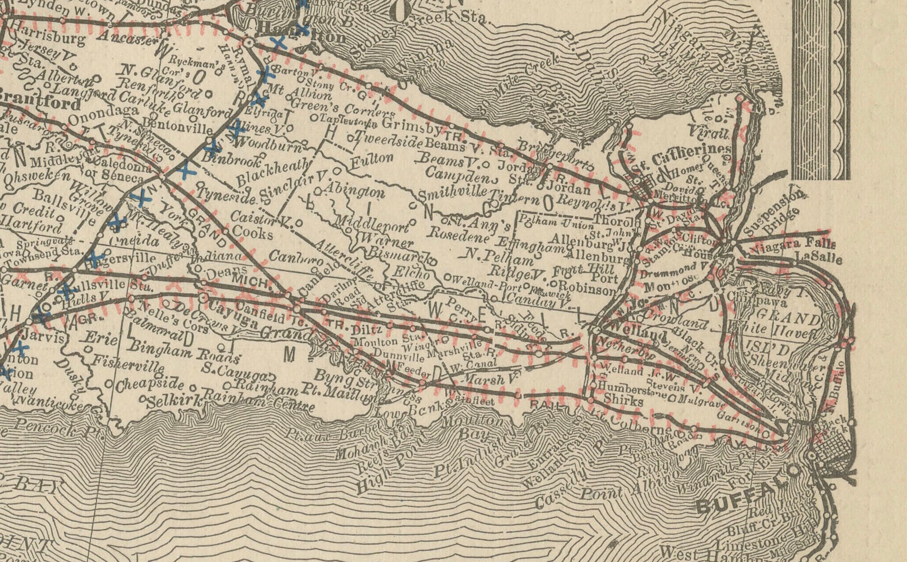 Mappa antica dell'Ontario c.1888 - Contee occidentali, ferrovie della provincia dell'Heartland in vendita 1