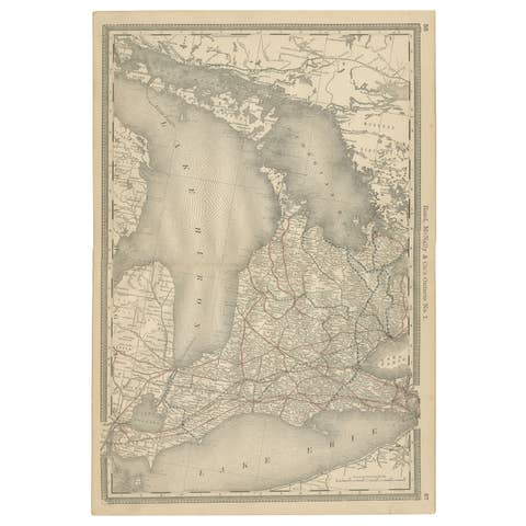 Ontario Antique Map c.1888 – Western Counties, Heartland Province Railroads