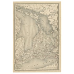 Carte ancienne de l'Ontario c.1888 - Comtés de l'ouest, chemins de fer de la province de Heartland