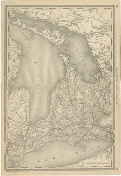Mappa antica dell'Ontario c.1888 - Contee occidentali, ferrovie della provincia dell'Heartland